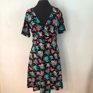 NWT Poppy & Bloom Faux Wrap Rose Print Dress L USA